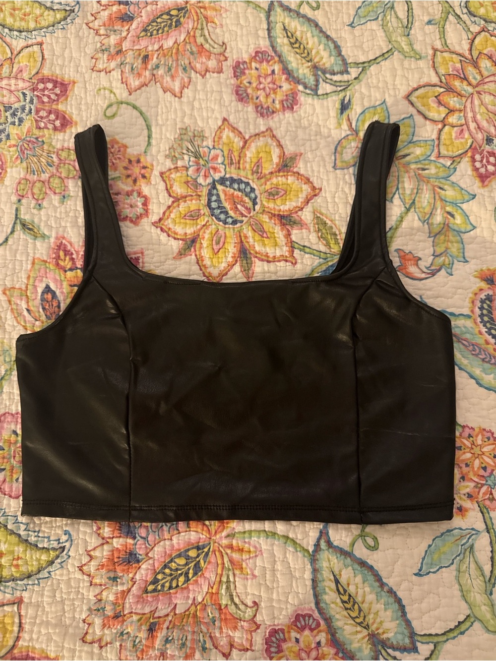 Olive & Oak Black Faux-Leather Cropped Tank